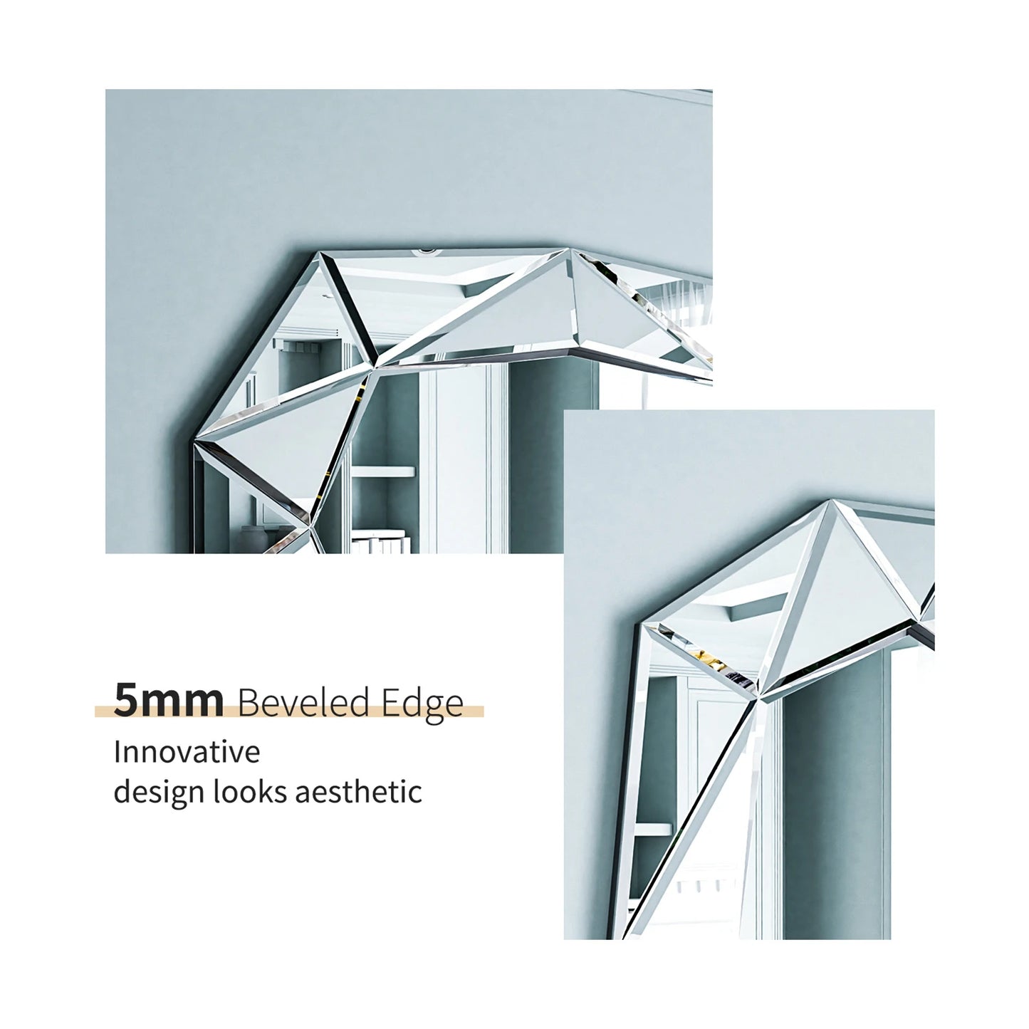 40 Inch Asymmetrical Decorative Wall Mirror Glass Inlayed Accent Vanetian Mirror for Living Room Bedroom