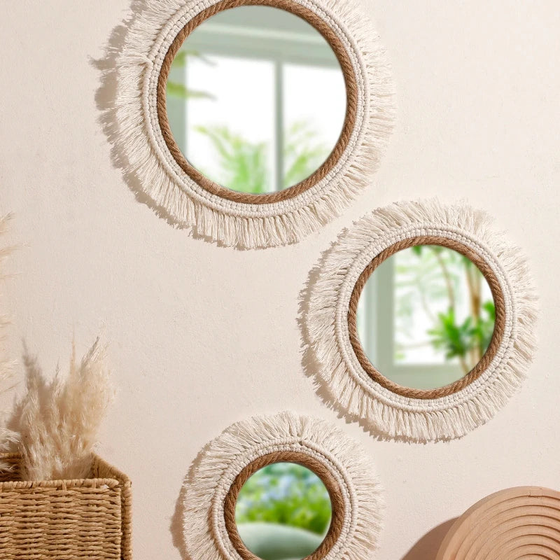 Bohemian Handmade Woven Wall Mounted Home Decoration Mirror Handicraft Decoration