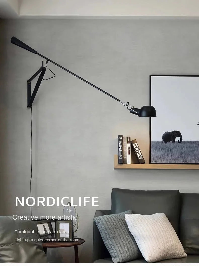 Industrial Style Long Wall Light Creative Design Long Pole Swing Arm Telescopic Eye Protection Lamp Living Room Reading Lamp
