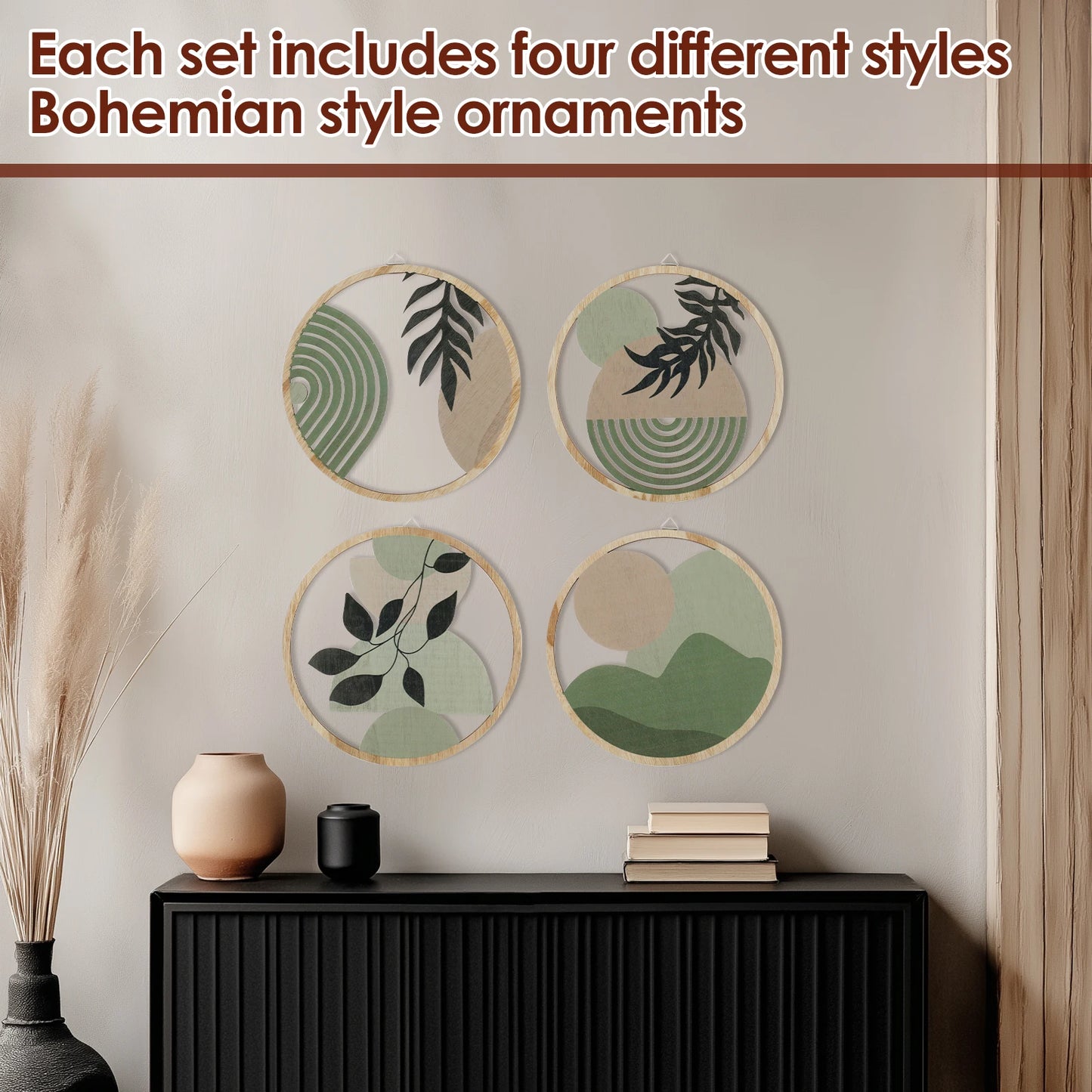 4Pcs Wood Wall Decor Hanging Wall Art Decor Elegant Bohemian Wall Decor