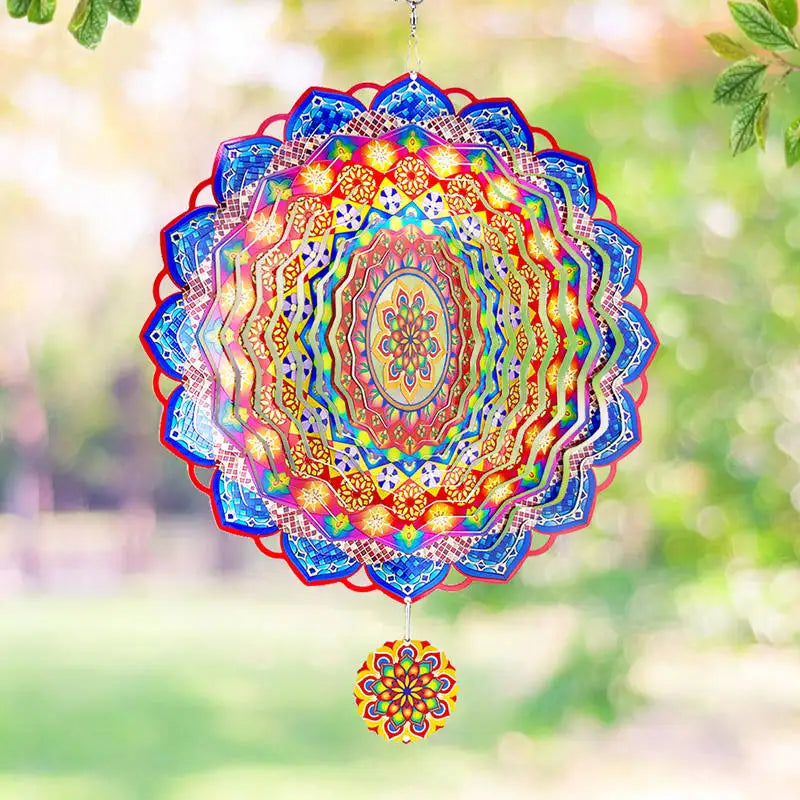 Colored Wind Spinner Mandala Garden Ornaments 12 Inch Wind Chime