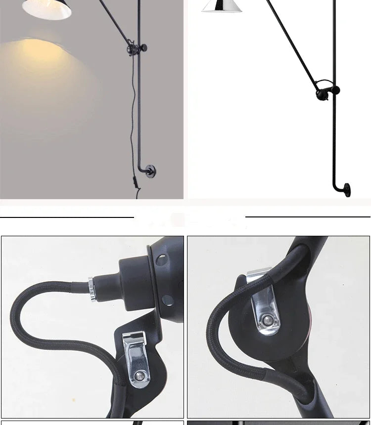 Industrial Style Long Wall Light Creative Design Long Pole Swing Arm Telescopic Eye Protection Lamp Living Room Reading Lamp