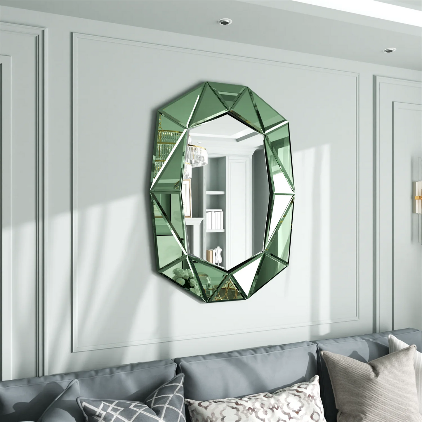 40 Inch Asymmetrical Decorative Wall Mirror Glass Inlayed Accent Vanetian Mirror for Living Room Bedroom