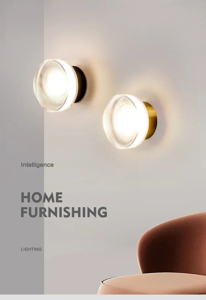 Modern Round Wall Lamp LED Glass Wall Light Sconce Living Room