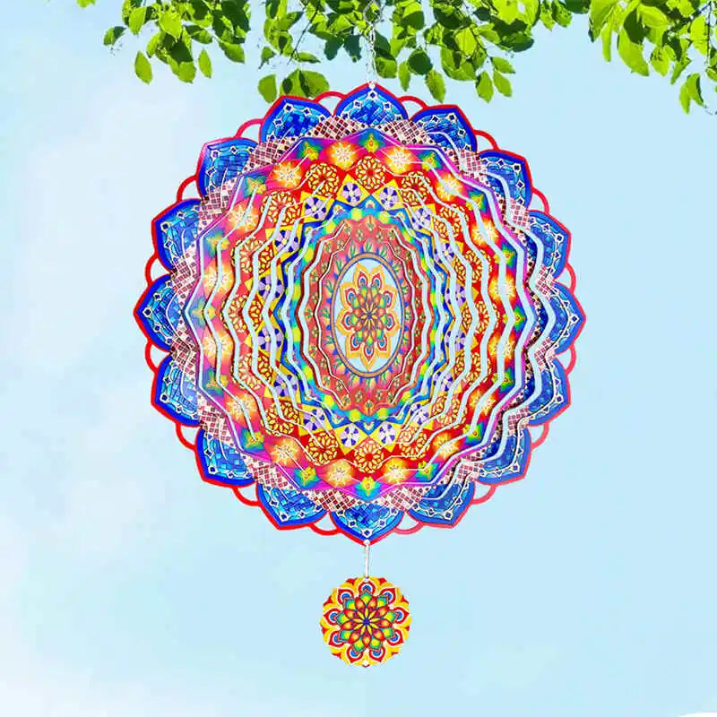 Colored Wind Spinner Mandala Garden Ornaments 12 Inch Wind Chime