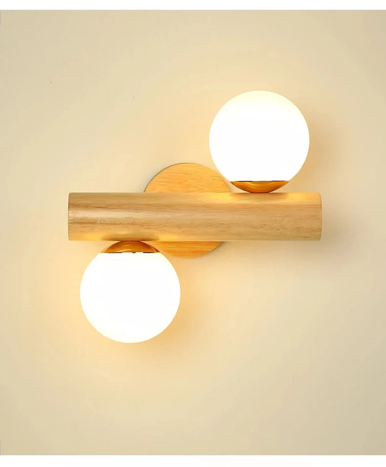 Wooden Wall Lamps for Living Room Bedside Glass ball Decor Luminaires Stairs Aisle Rest Area Farmhouse Background Wall sconce