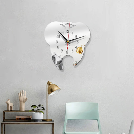 Creative Teeth Mirror Wall Clock TV Backdrop Personality Modern Mirror Clock Wall Stickers Home Decor Hanging Clock