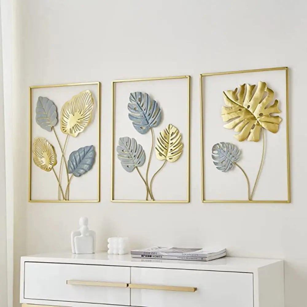 Nordic Home Wall Decor Macrame Wall Hanging Decor Metal Round Gold Ginkgo Leaf
