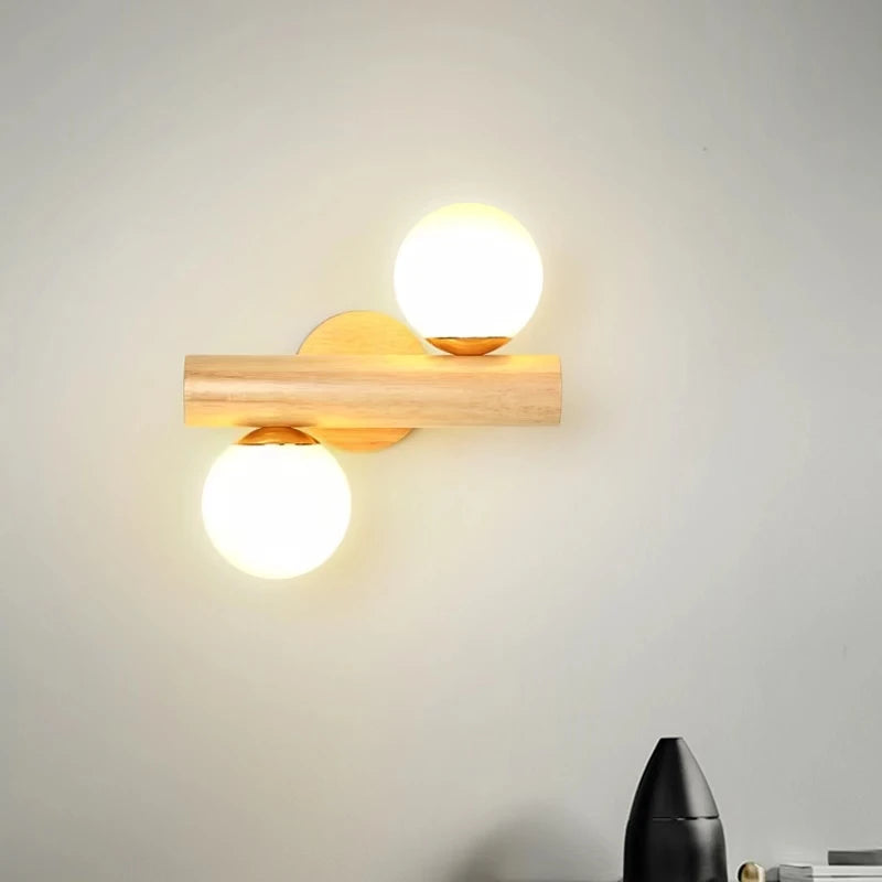 Wooden Wall Lamps for Living Room Bedside Glass ball Decor Luminaires Stairs Aisle Rest Area Farmhouse Background Wall sconce