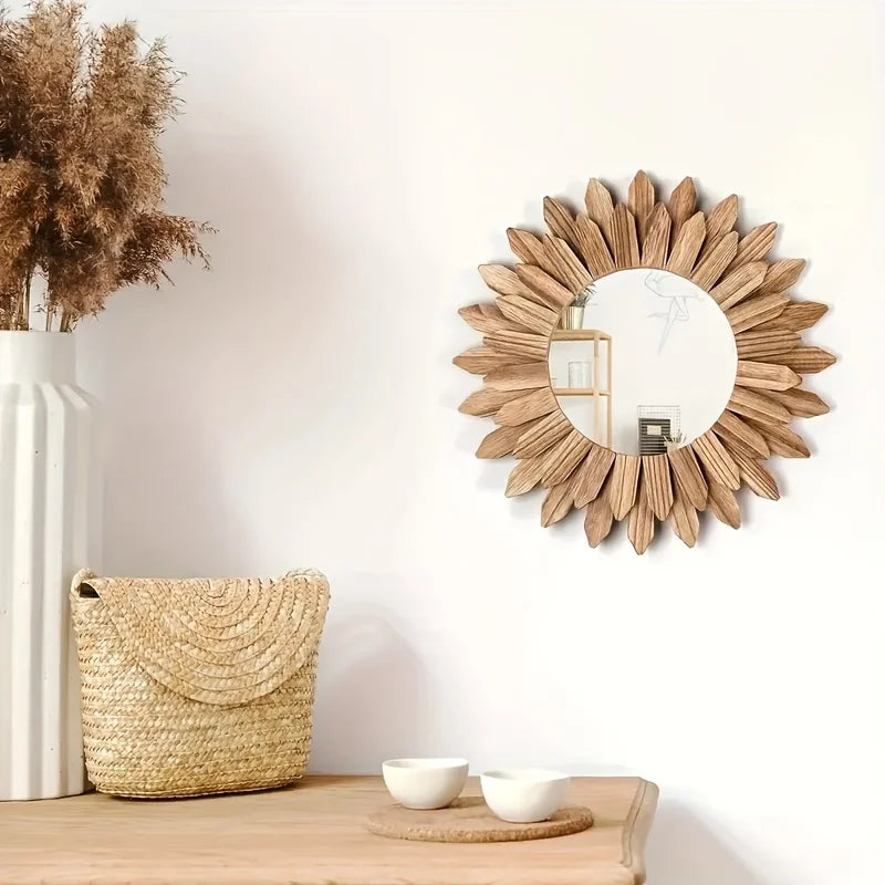 Sunflower Decorative Mirror, Wall Mirror, Wooden Decorative Mirror,