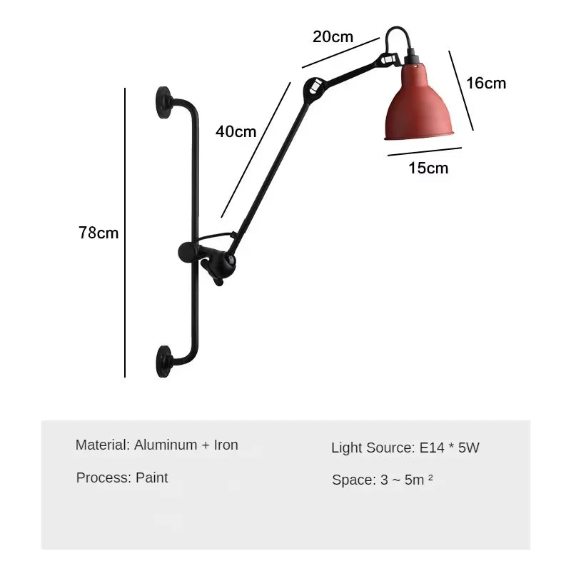 Industrial Style Long Wall Light Creative Design Long Pole Swing Arm Telescopic Eye Protection Lamp Living Room Reading Lamp