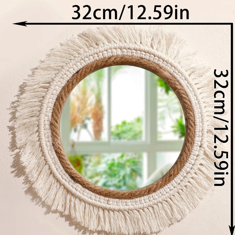 Bohemian Handmade Woven Wall Mounted Home Decoration Mirror Handicraft Decoration